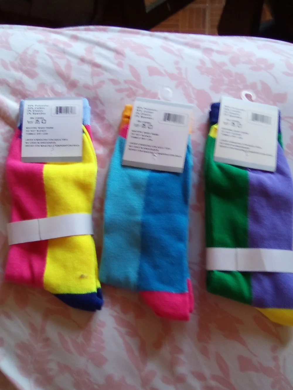 Bright Socks Trio in Pink, Blue & Green ( Bag E )